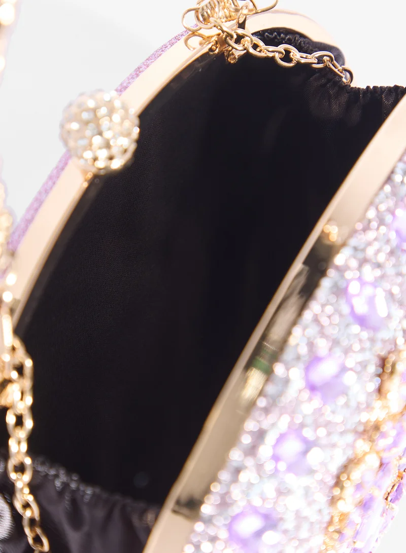 Khizana Purple Rhinestone Jewel Embellished Detail Statement Clutch for Women | Best Price UAE